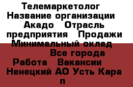 Телемаркетолог › Название организации ­ Акадо › Отрасль предприятия ­ Продажи › Минимальный оклад ­ 30 000 - Все города Работа » Вакансии   . Ненецкий АО,Усть-Кара п.